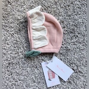 🌼Meri Meri Peach Daisy Baby Bonnet Cotton Knit NWT